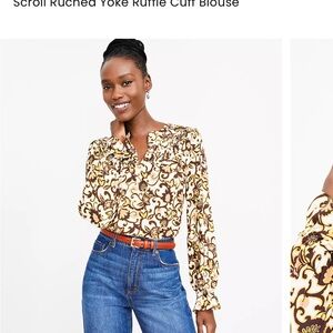 LOFT Women's Floral Print Top - Black and Cream